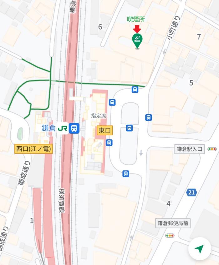 鎌倉駅周辺喫煙所案内図